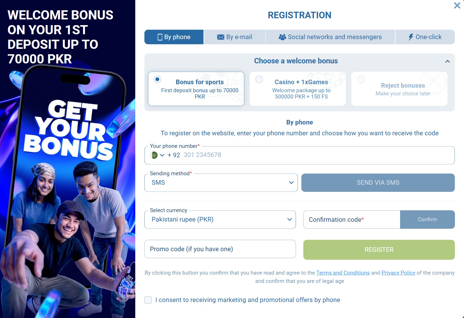 1xBet register